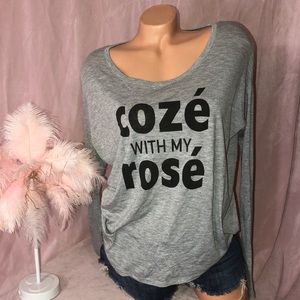 Cozé with my rosé gray off the shoulder shirt long sleeve scoop neck top loose